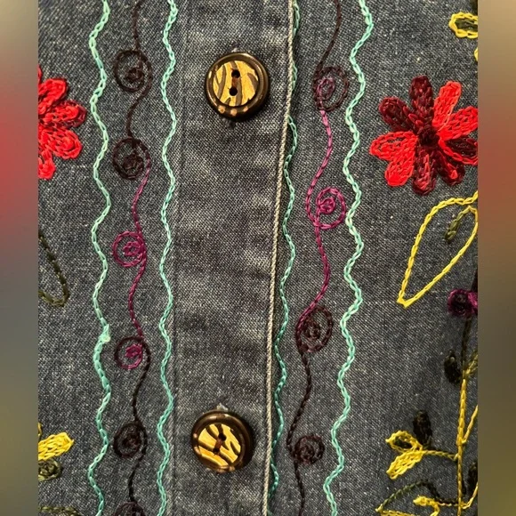 Embroidered Denim Jacket with Floral Design - Picture 5 of 12